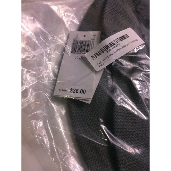 August Hats Faux Fur Pom-Pom Cloche in Grey - Picture 3 of 3